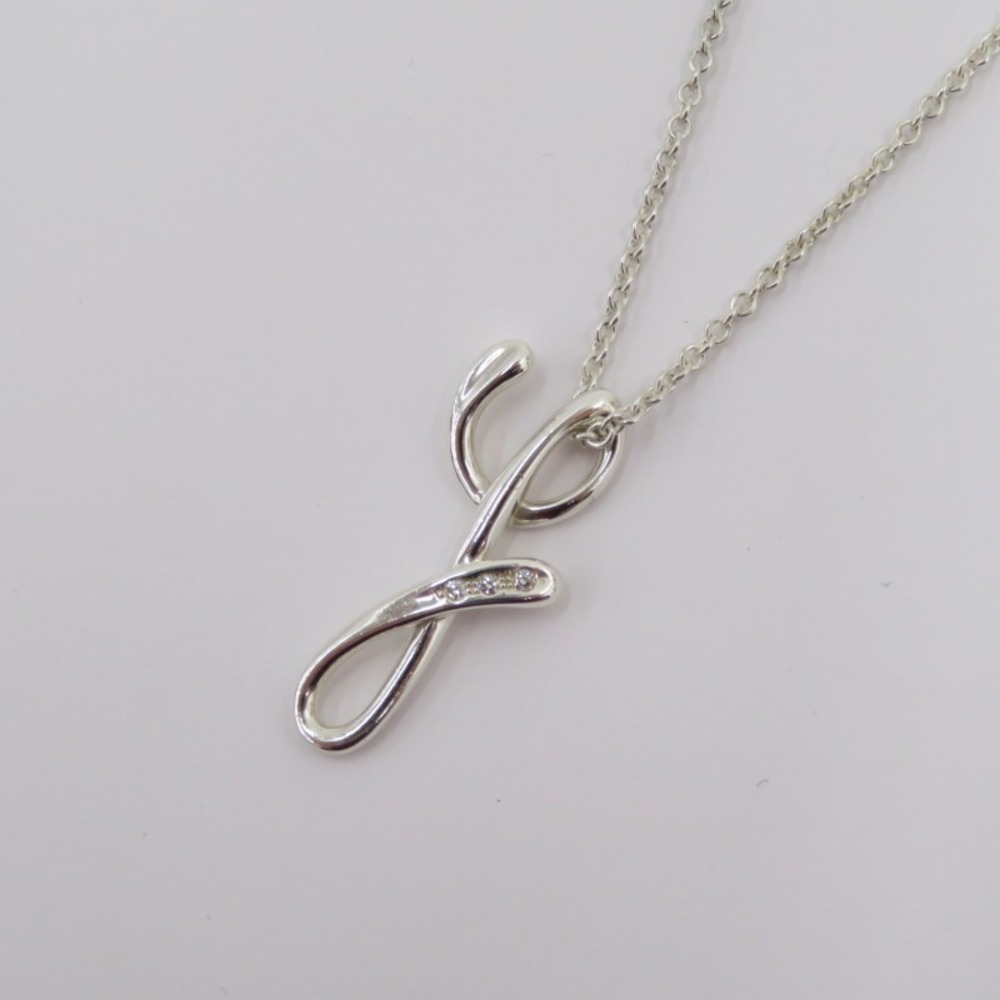 Tiffany & Co. Elsa Peretti Letter Y Diamond Pendant Necklace Silver